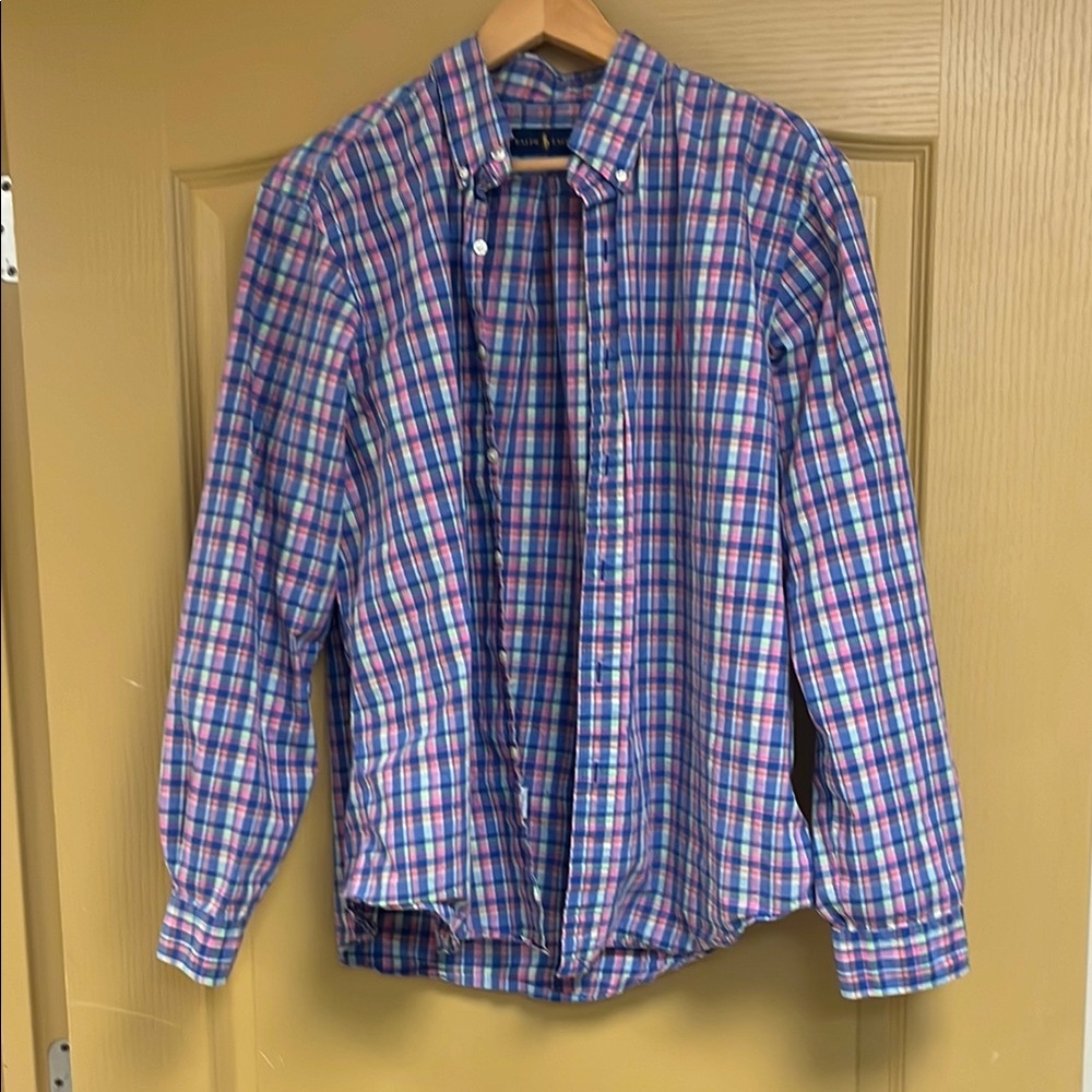Ralph Lauren Blue and Pink Casual Button Down Shirt